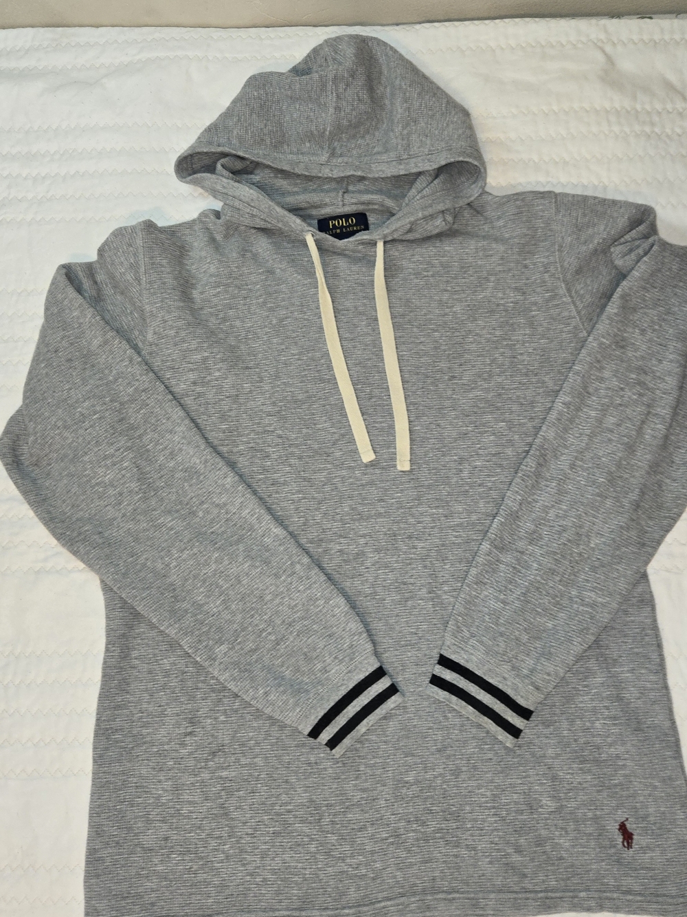 Polo by Ralph Lauren Gray Hooded Long-Sleeve Tee with Contrast Drawcords